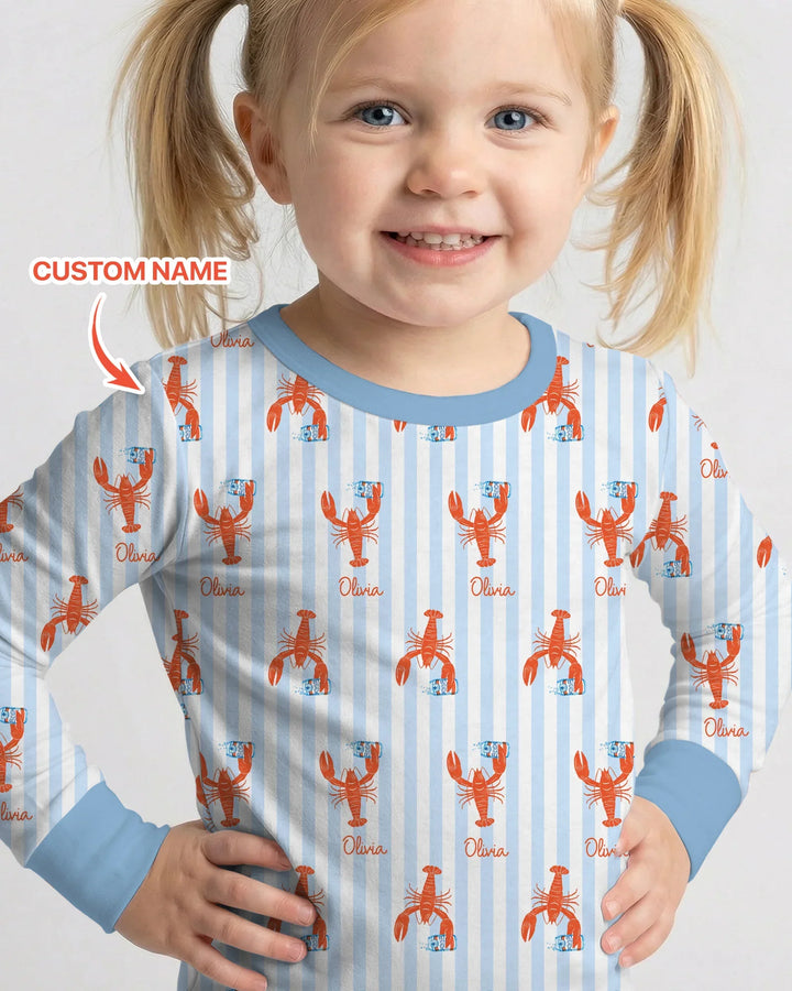 Custom Name Crawfish Beer Season Bamboo Two Piece Long Sleeve Pajama Set
