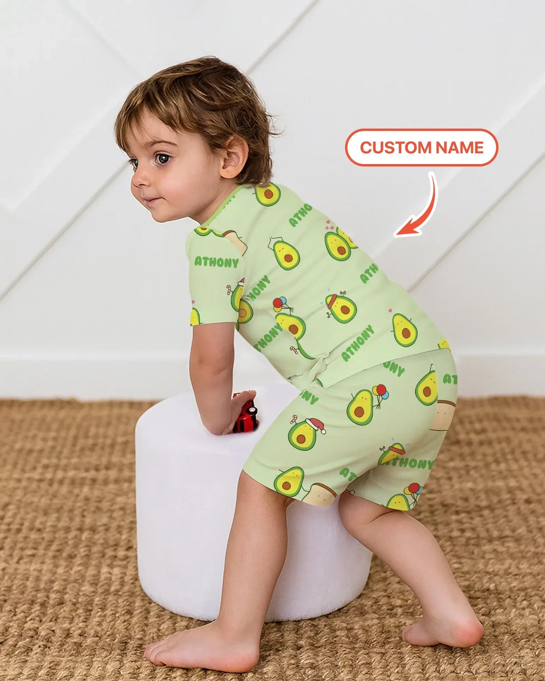 Custom Name Cute Avocado Bamboo Two Piece Short Sleeve Shorts Pajama Set