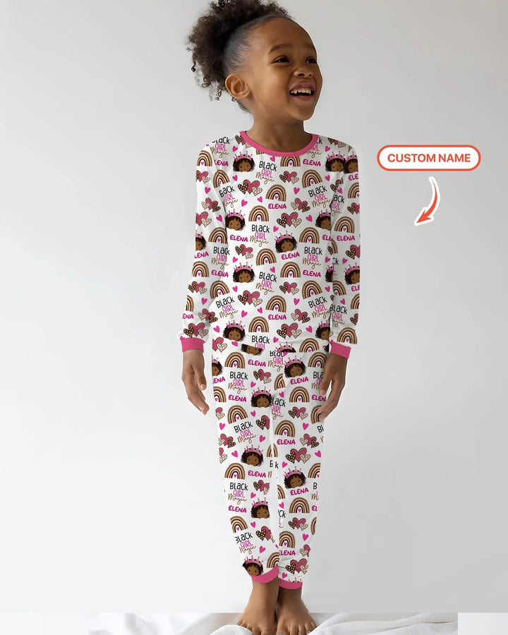 Black Girl Magic Custom Name Bamboo Two Piece Long Sleeve Pajama Set