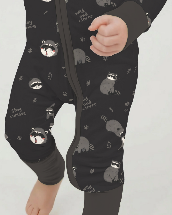 Wild And Clever Raccoons Bamboo Convertible Zipper Romper