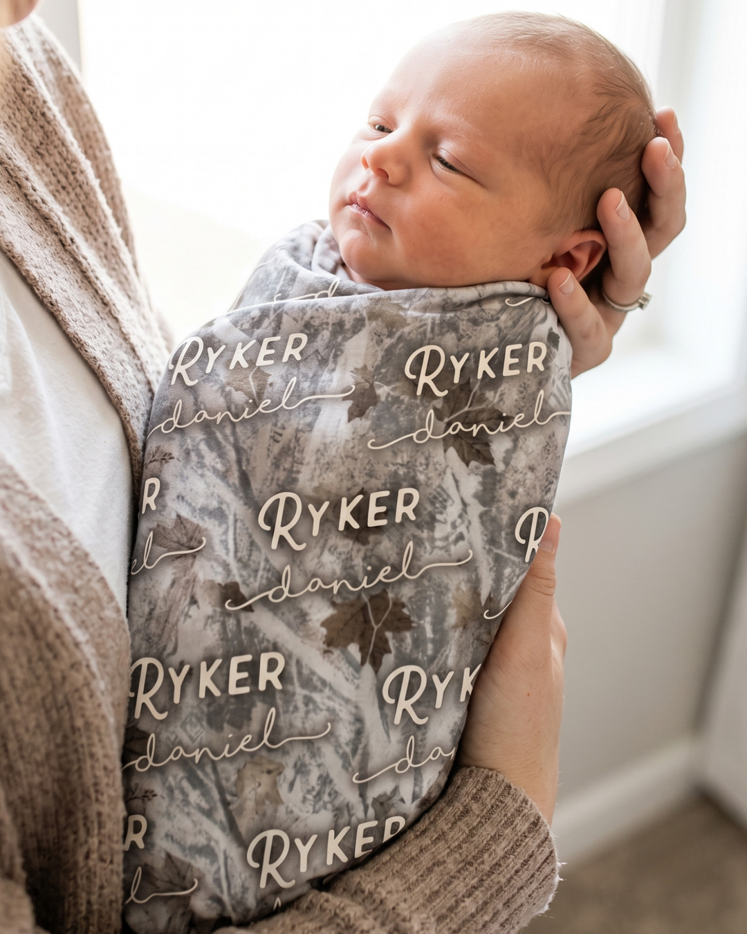Custom Name Woodland Camo Bamboo Swaddle Blanket