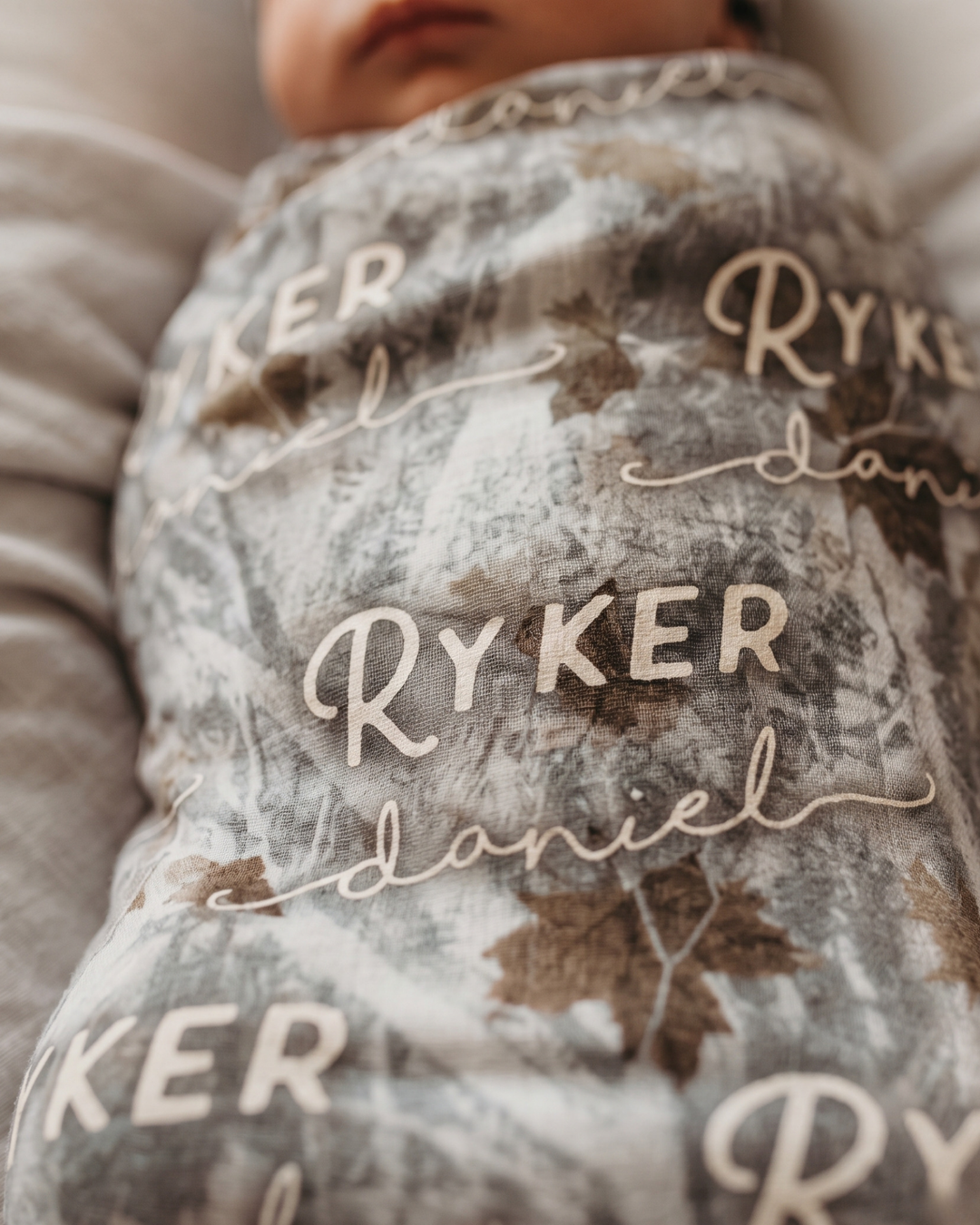 Custom Name Woodland Camo Bamboo Swaddle Blanket