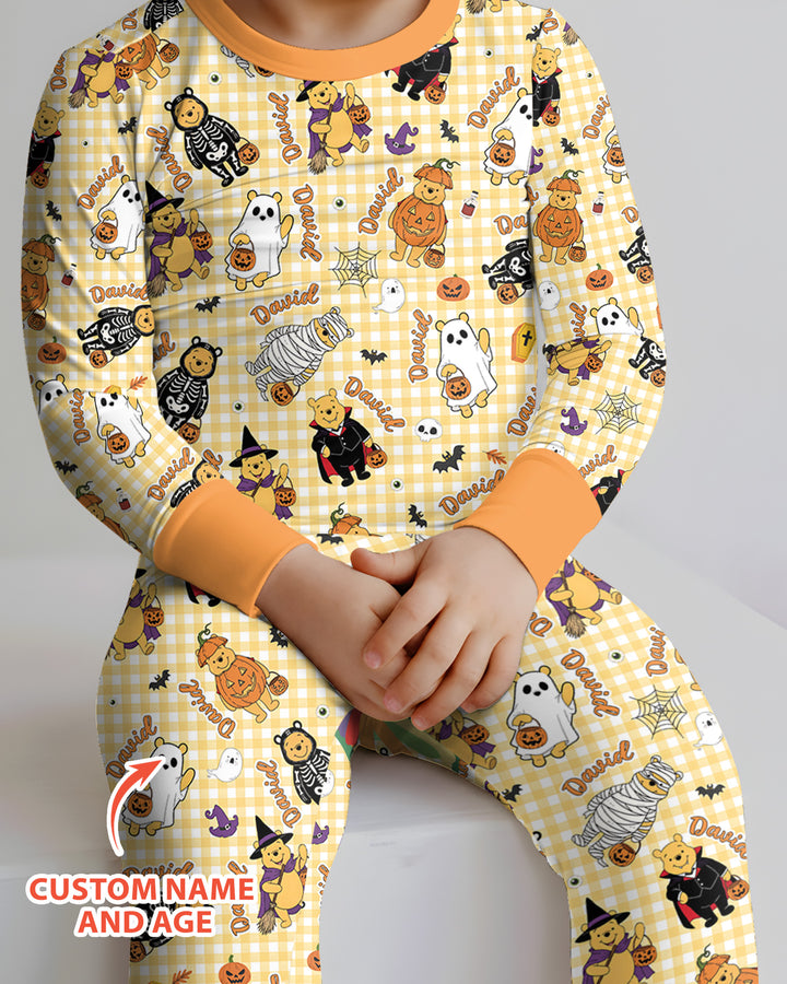 Halloween Bear Custom Name Bamboo Two Piece Long Sleeve Pajama Set