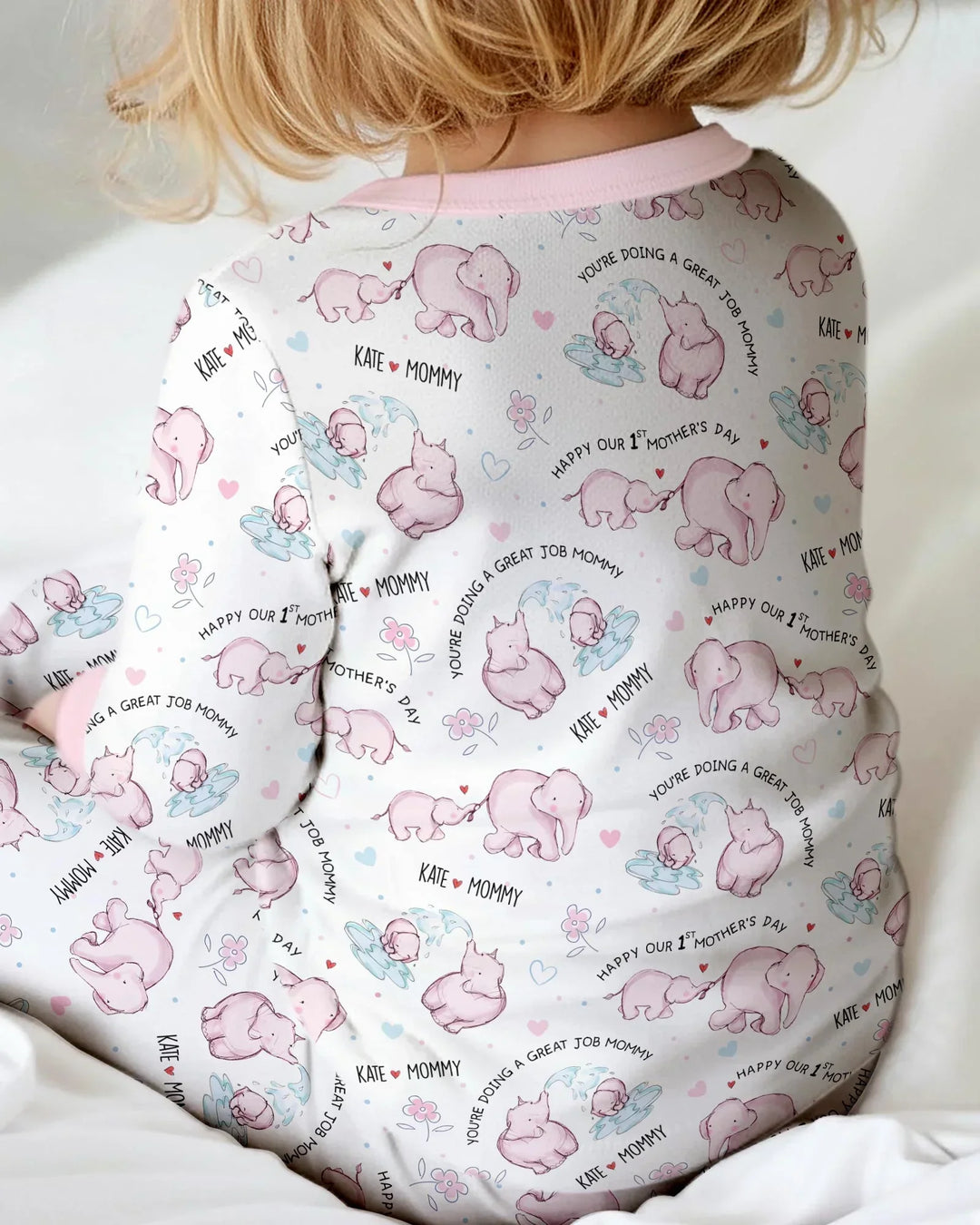 Custom Name Mother & Baby Elephant Bamboo Convertible Zippy