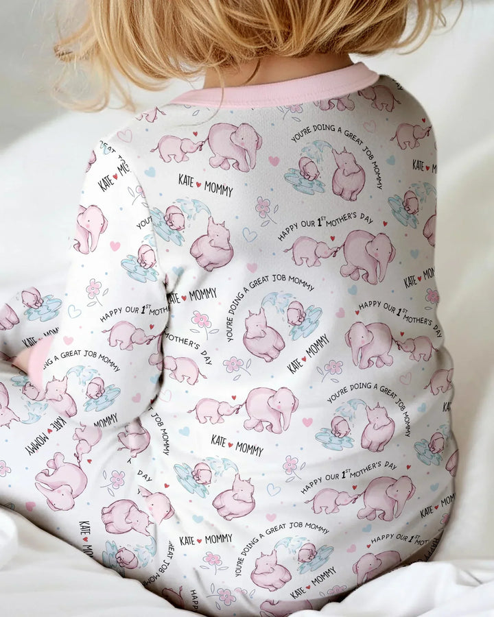 Custom Name Mother & Baby Elephant Bamboo Convertible Zippy