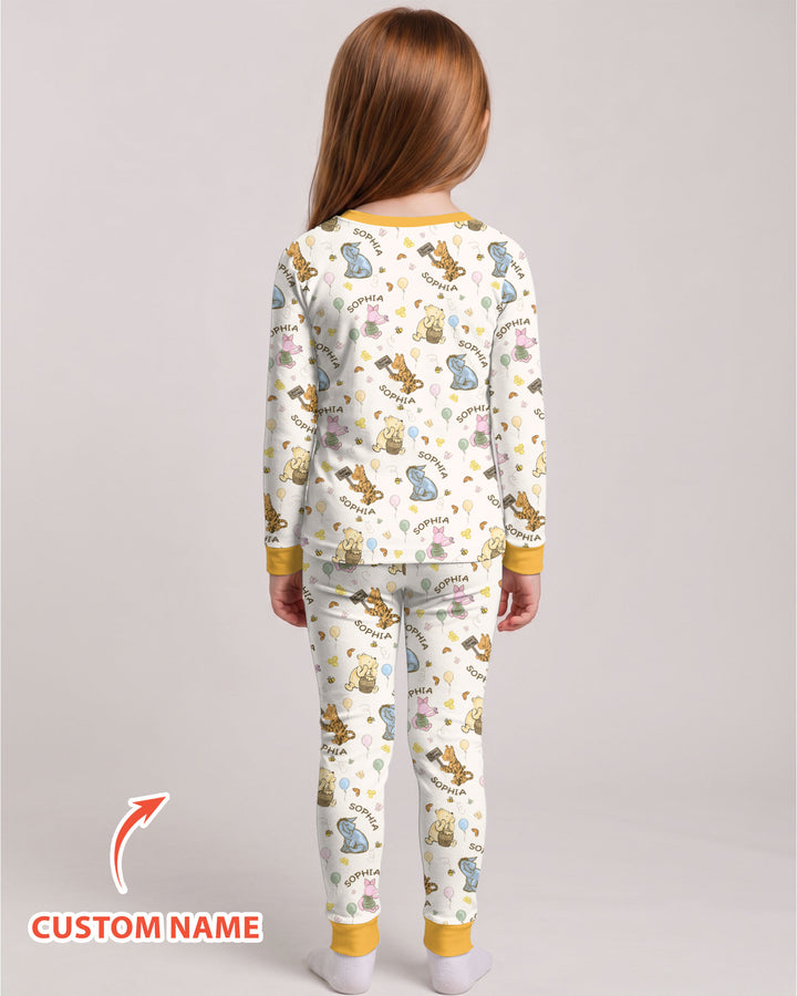Little Things, Big Love Classic Bear Custom Name Bamboo Two Piece Long Sleeve Pajama Set