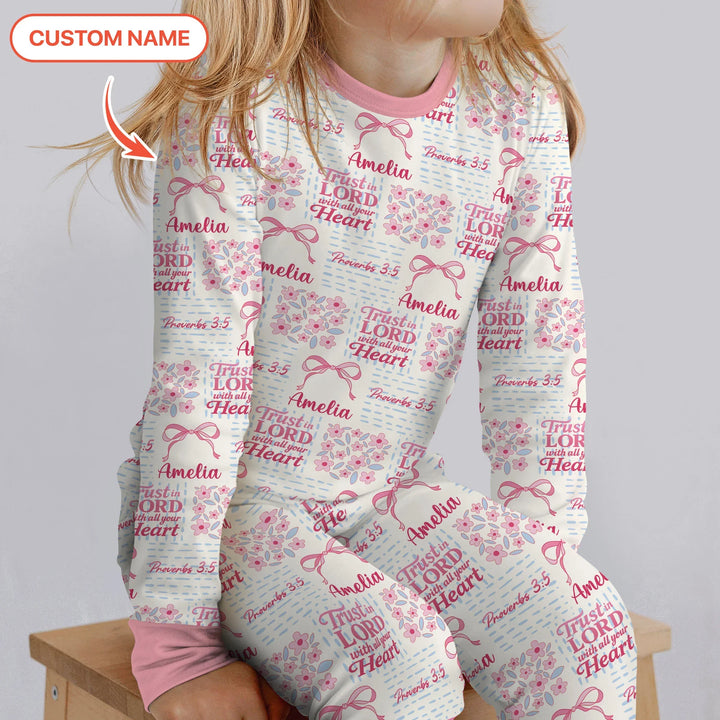 Trust The Lord With All Your Heart Custom Name Bamboo Two Piece Long Sleeve Pajama Set