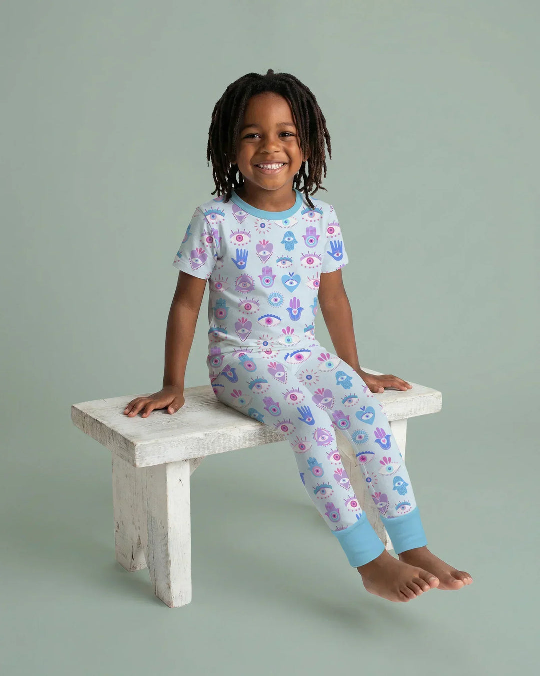 Hamsa Heart Guardians Family Matching Bamboo Two Piece Short Sleeve Pajama Set