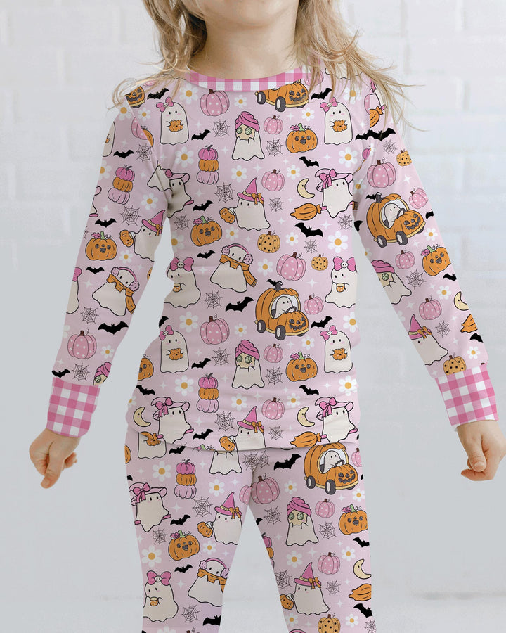 Pink Boo Patch Bamboo Two Piece Long Sleeve Pajama Set