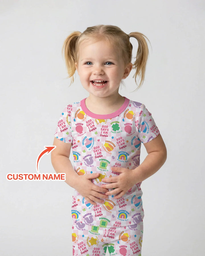 God Says I Am St. Patrick’s Day Custom Name Family Matching Bamboo Two Piece Short Sleeve Pajama Set