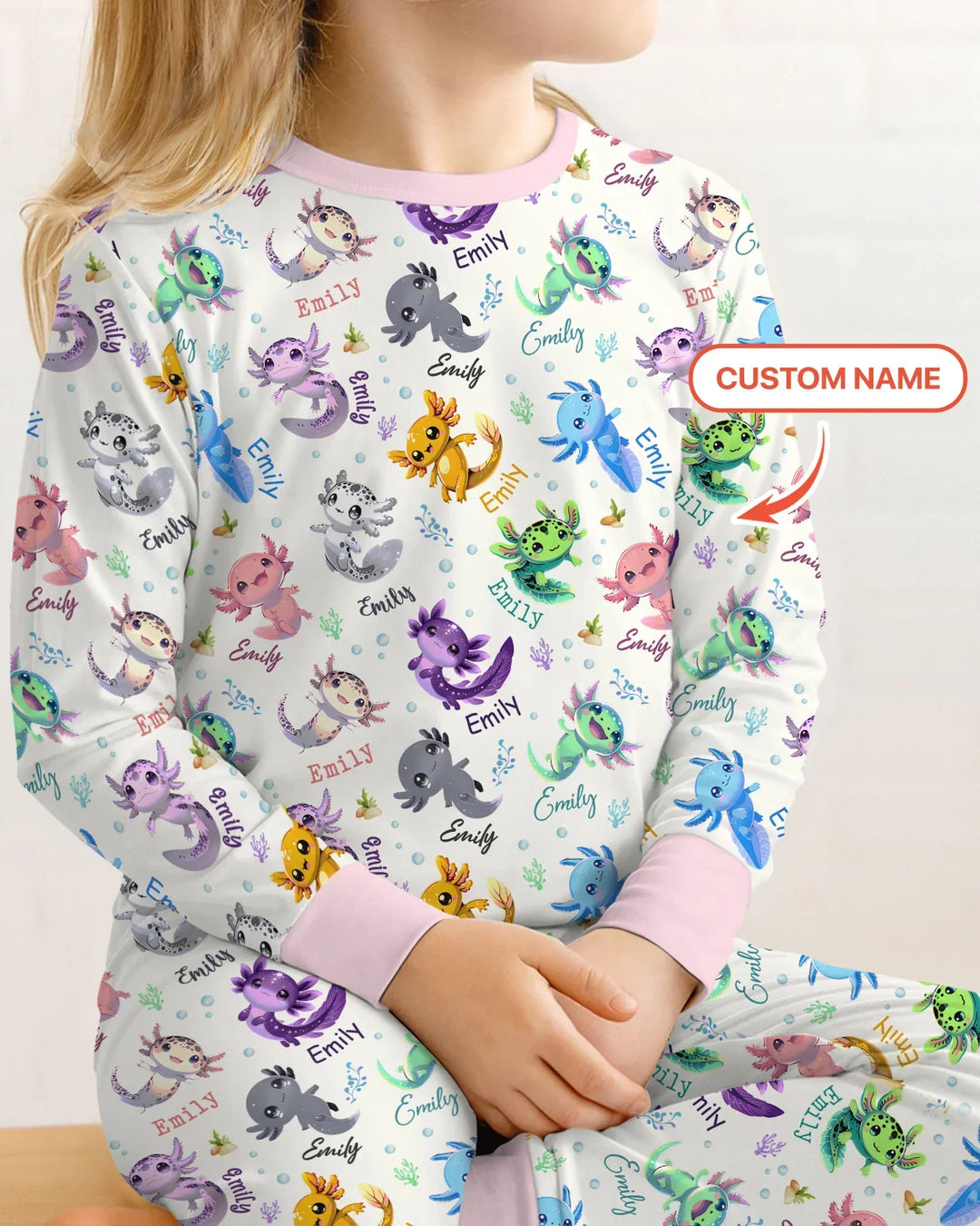 I Love You Axolotl Custom Name Bamboo Two Piece Long Sleeve Pajama Set