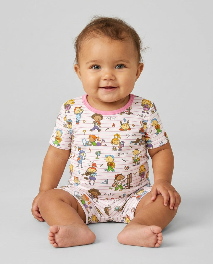 School Days Adventure Bamboo Two Piece Short Sleeve Shorts Pajama Set
