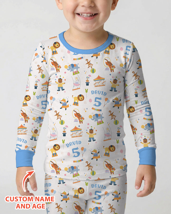 Custom Name Birthday Circus Bamboo Two Piece Long Sleeve Pajama Set