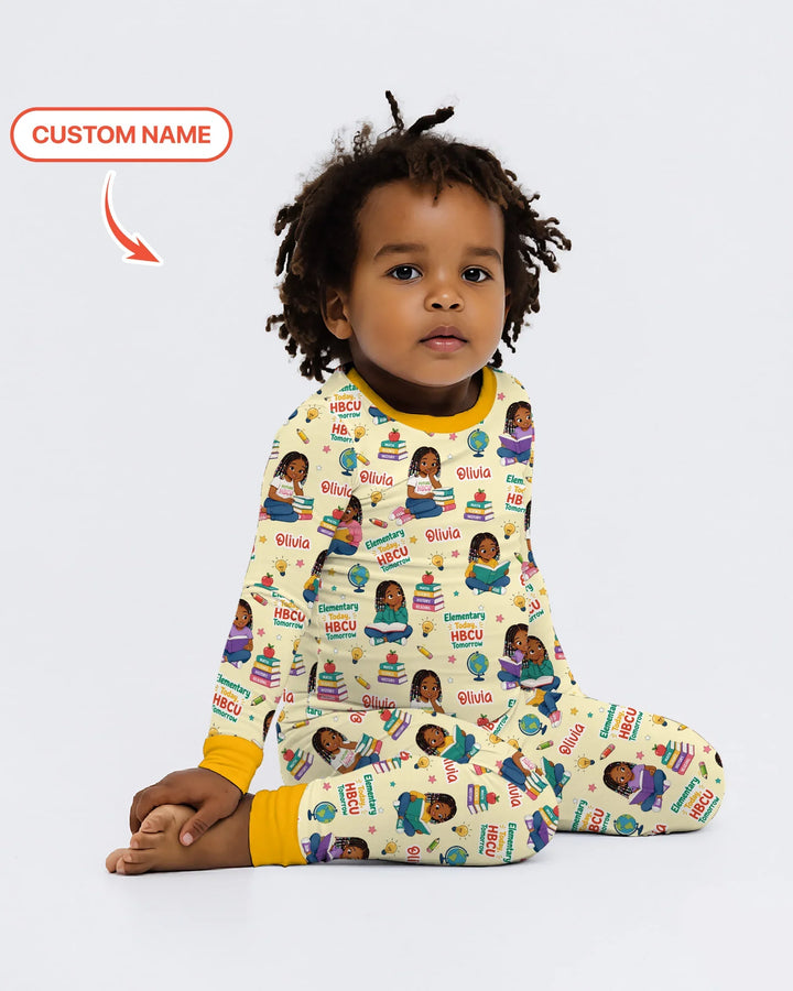 Custom Name Elementary Today HBCU Tomorrow Bamboo Two Piece Long Sleeve Pajama Set