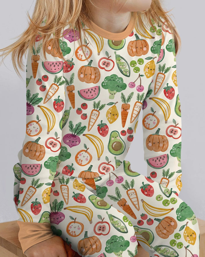 Veggie Friends Family Matching Bamboo Two Piece Long Sleeve Pajama Set