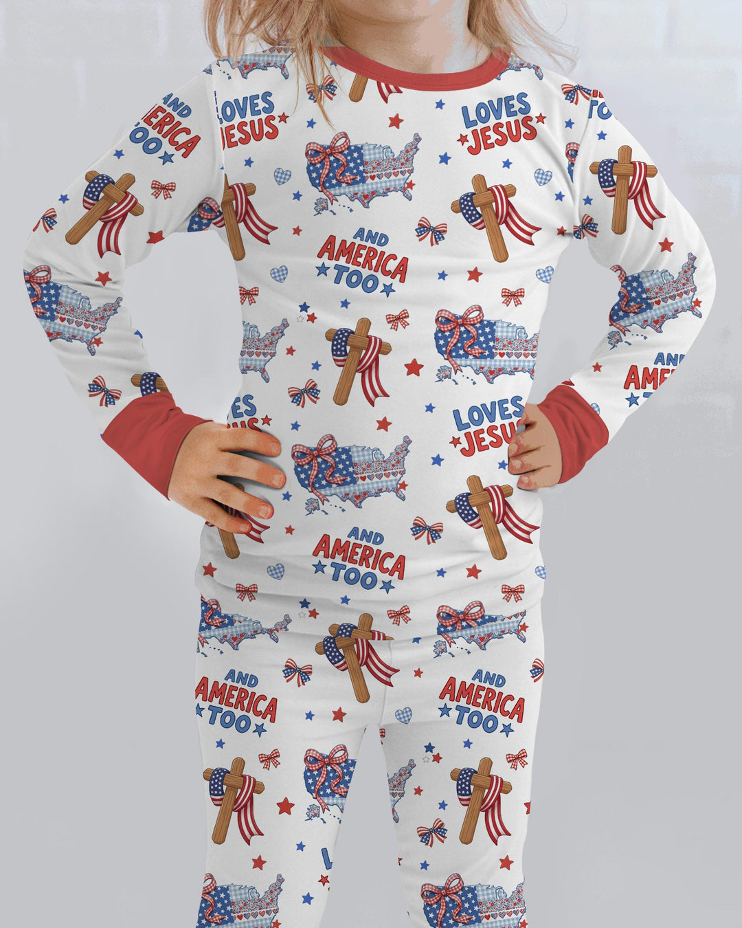 Loves Jesus And America Too Bamboo Two Piece Long Sleeve Pajama Set