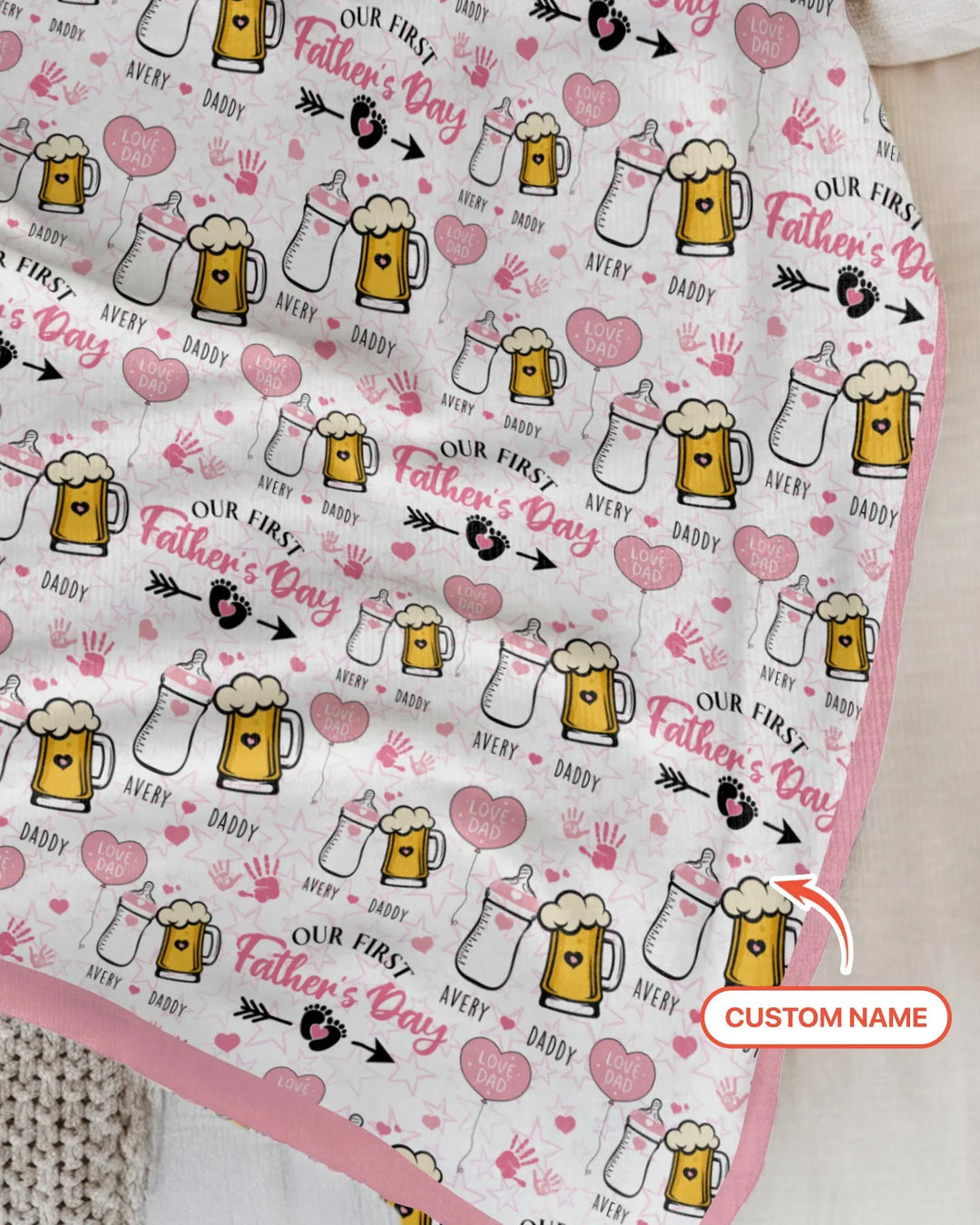 Custom Name First Father's Day Drink Bamboo Blanket