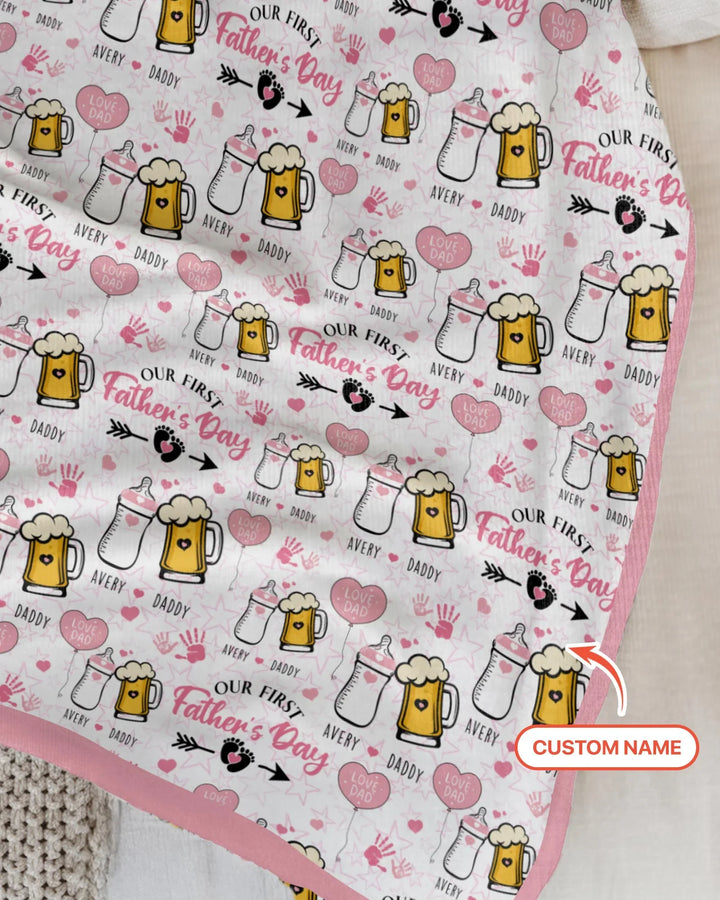 Custom Name First Father's Day Drink Bamboo Blanket