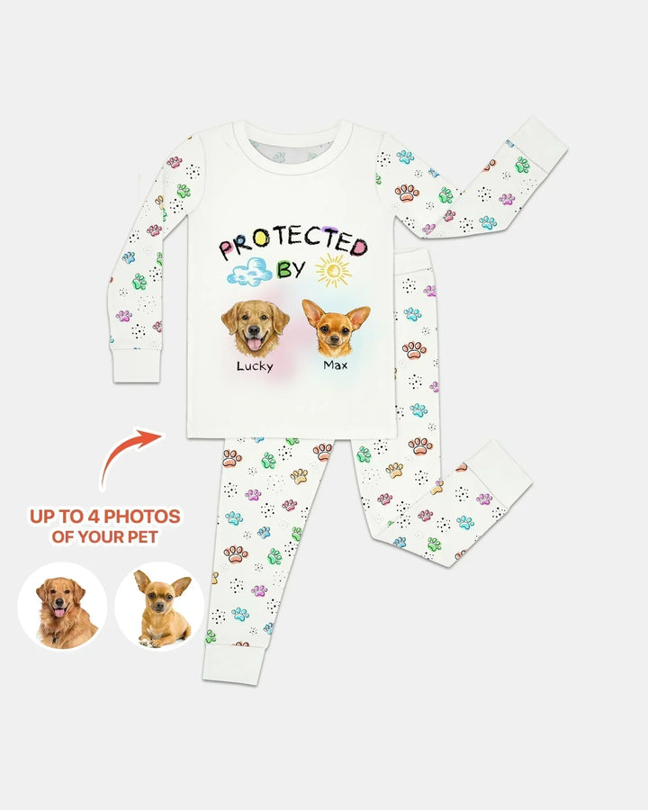 Custom Photo Crayon "Protected By" Bamboo Two Piece Long Sleeve Pajama Set