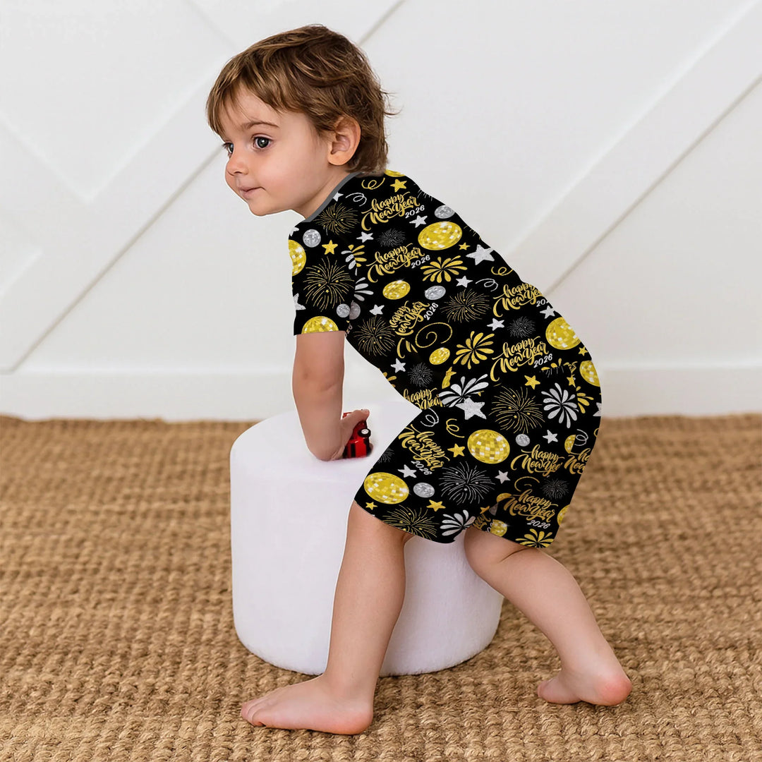 New Year's Eve Celebration Bamboo Two Piece Short Sleeve Shorts Pajama Set