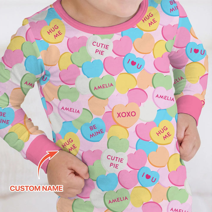 Valentine Candy Crush Family Matching Bamboo Two Piece Long Sleeve Pajama Set