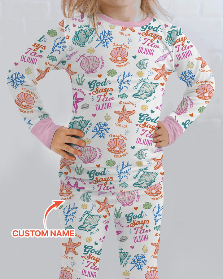 Coastal God Says I Am Custom Name Bamboo Two Piece Long Sleeve Pajama Set