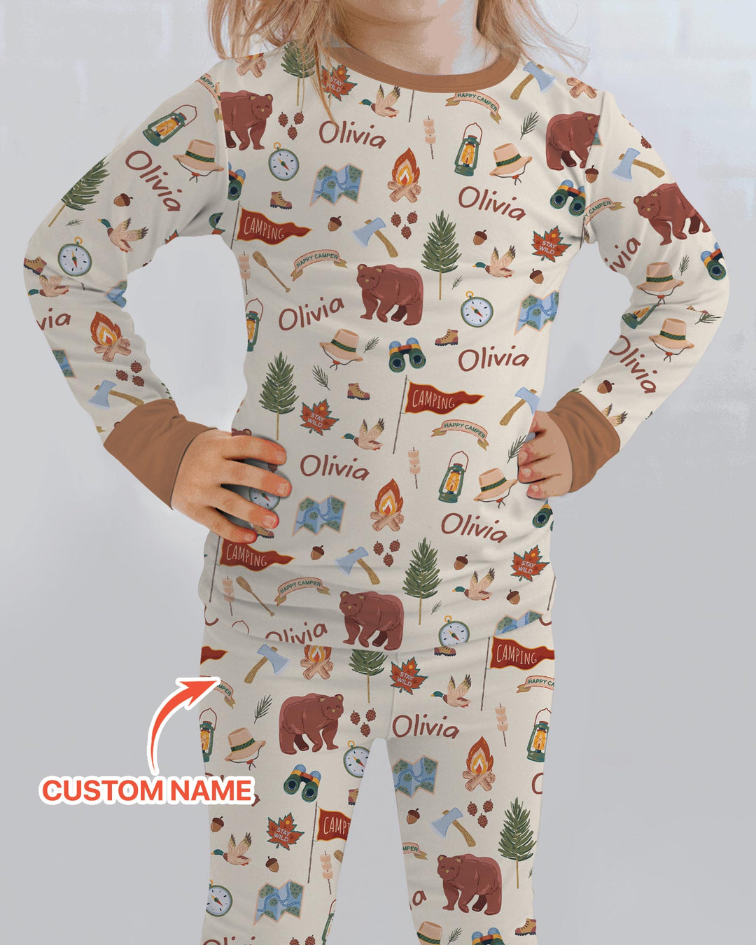 Custom Name Adventure Outdoors Bamboo Two Piece Long Sleeve Pajama Set