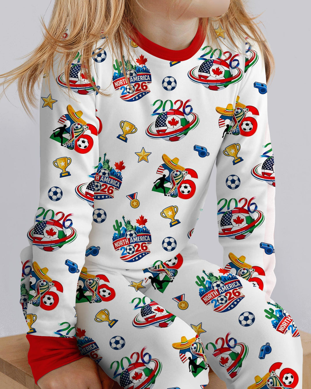 World Soccer North America 2026 Family Matching Bamboo Two Piece Long Sleeve Pajama Set