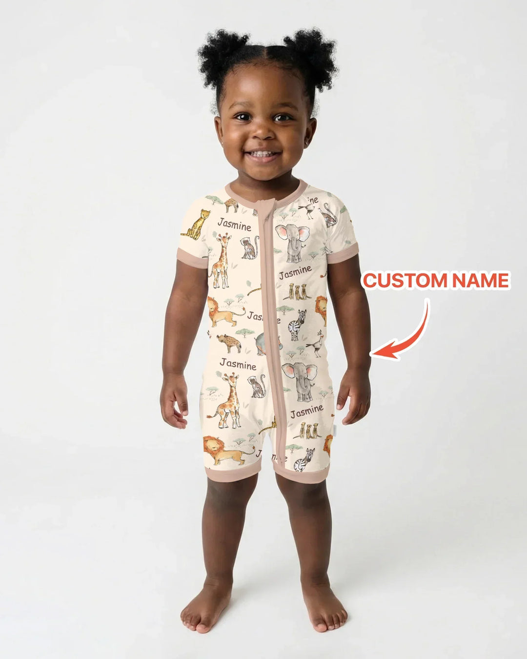 Safari Friends Custom Name Bamboo Shorty Zippy