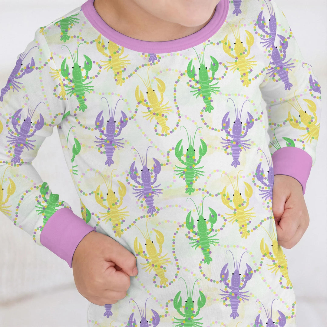 Mardi Gras Crawfish Family Matching Bamboo Two Piece Long Sleeve Pajama Set