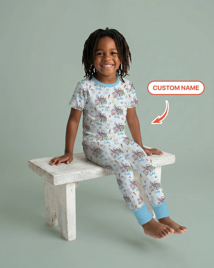 Custom Name Easter Family Matching Bamboo Two Piece Short Sleeve Pajama Set