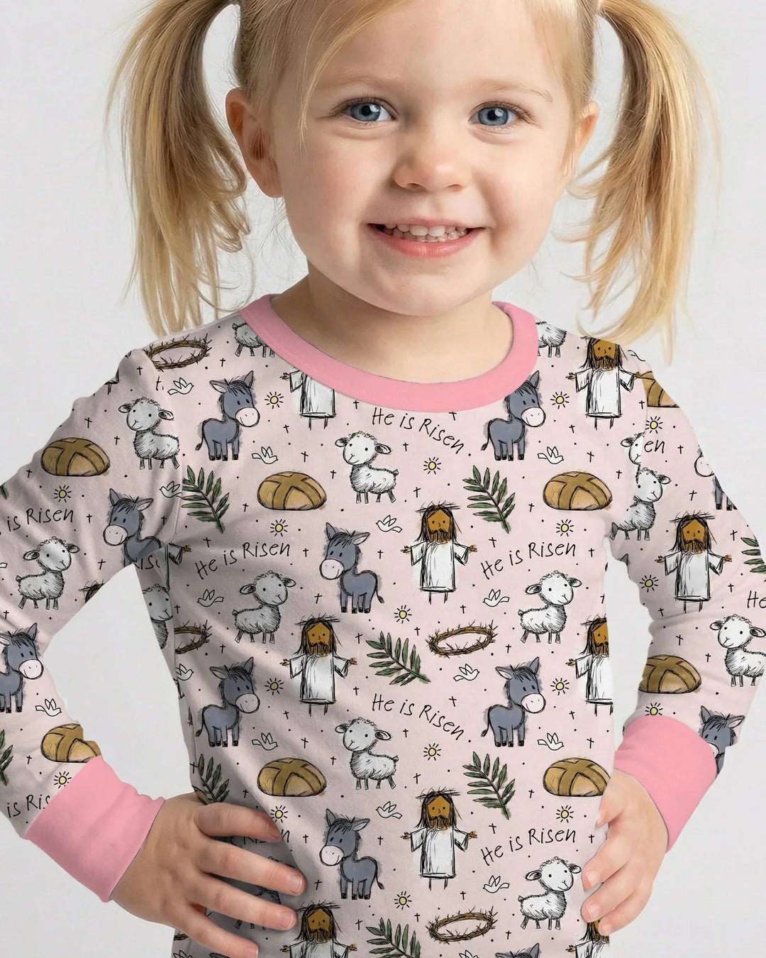 He Is Risen Easter Family Matching Bamboo Two Piece Long Sleeve Pajama Set