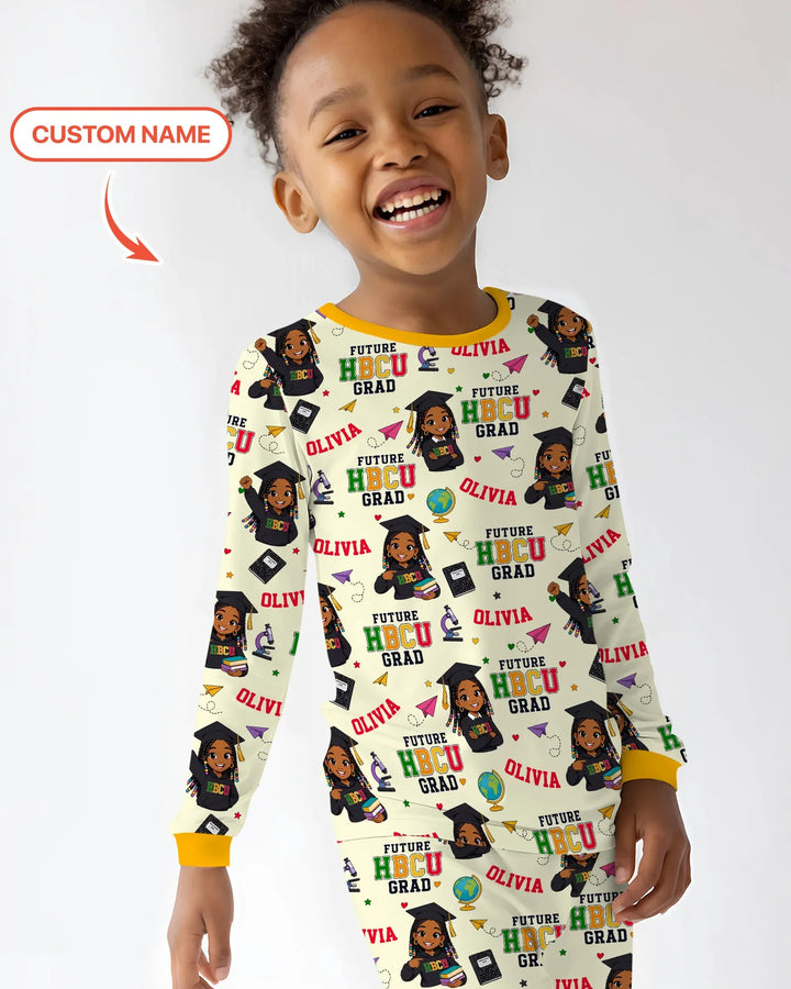 Custom Name Future HBCU Grad Bamboo Two Piece Long Sleeve Pajama Set