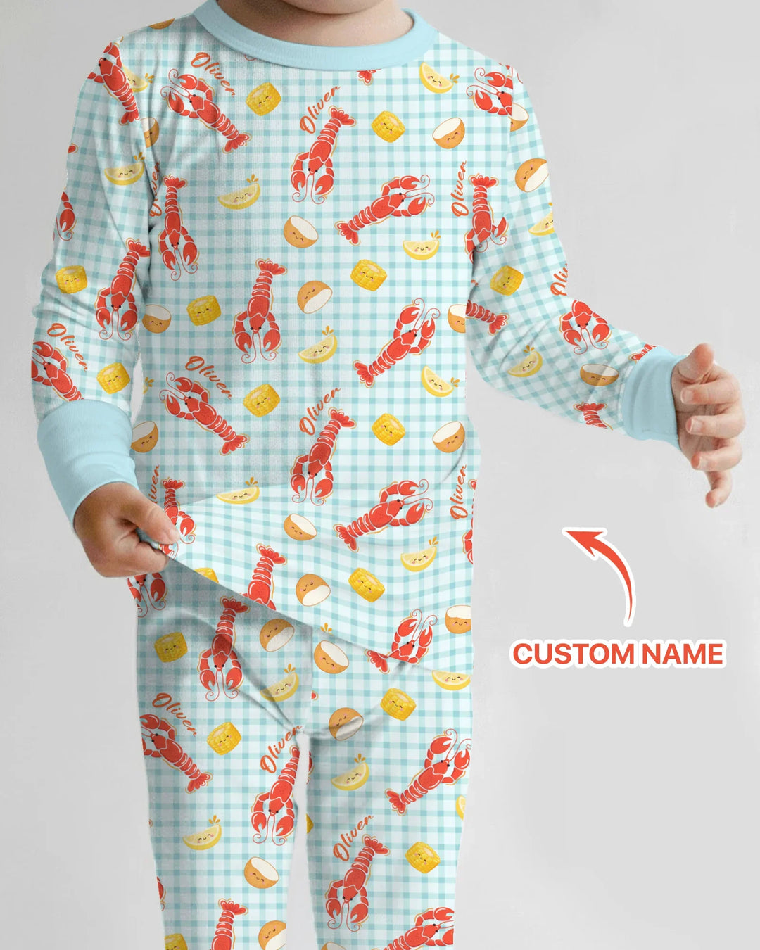 Custom Name Preppy Crawfish Season Bamboo Two Piece Long Sleeve Pajama Set