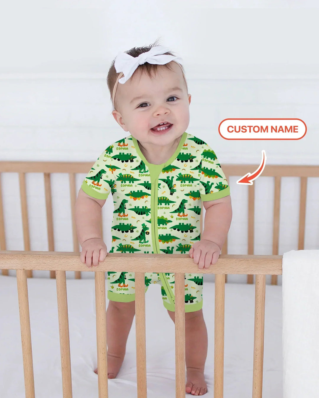 St. Patrick's Day Dinosaurs Custom Bamboo Shorty Zippy