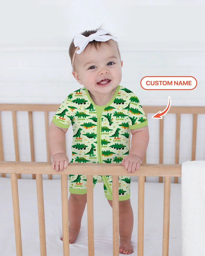 St. Patrick's Day Dinosaurs Custom Bamboo Shorty Zippy
