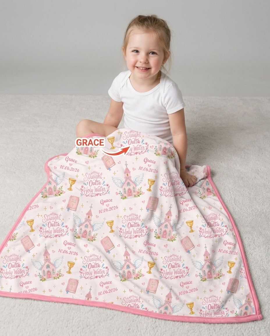 Custom Name Baptism Christening Straight Outta Holy Water Bamboo Blanket