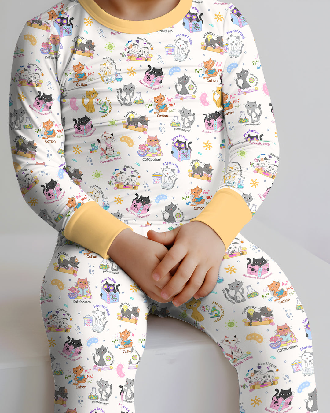 Funny Cat Love Scientist Bamboo Two Piece Long Sleeve Pajama Set