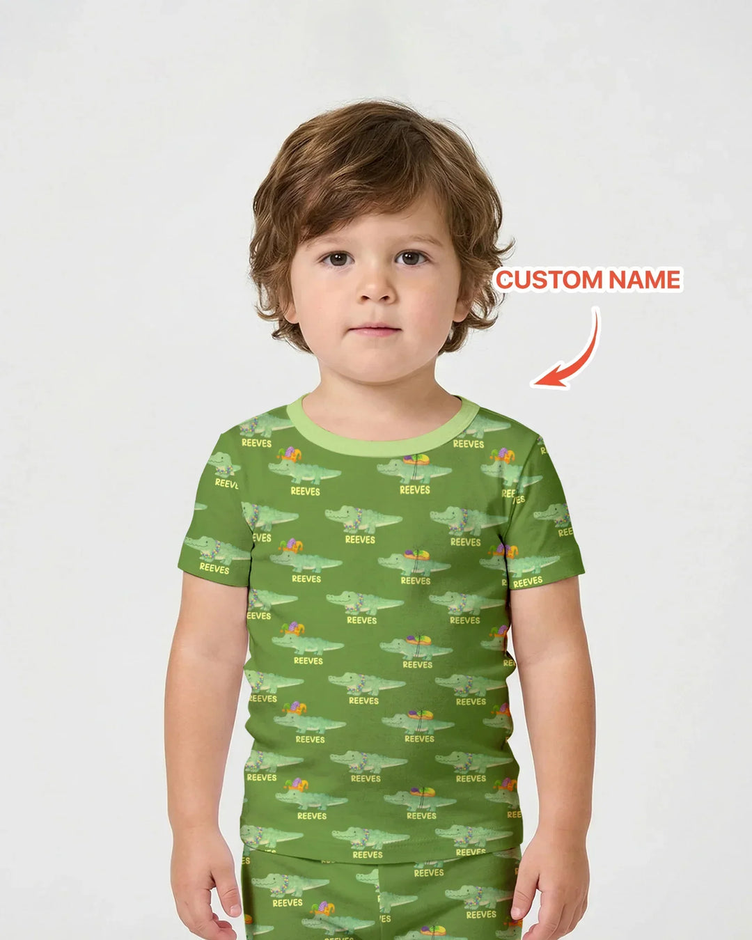 Custom Name Mardi Gras Gator Bamboo Two Piece Short Sleeve Shorts Pajama Set
