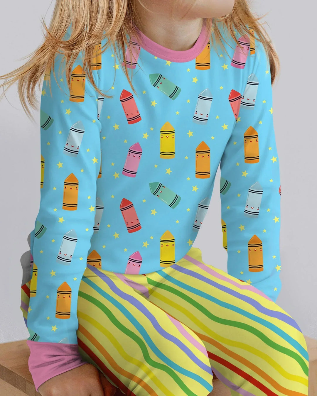 Happy Crayon Friends Bamboo Two Piece Long Sleeve Pajama Set