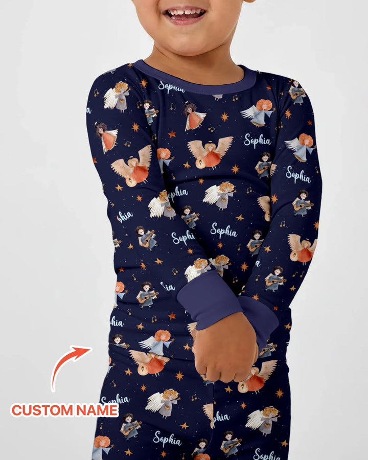 Guardian Angels Custom Name Bamboo Two Piece Long Sleeve Pajama Set
