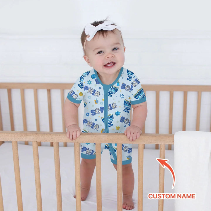 Custom name My First Hanukkah 2025 Bamboo Shorty Zippy