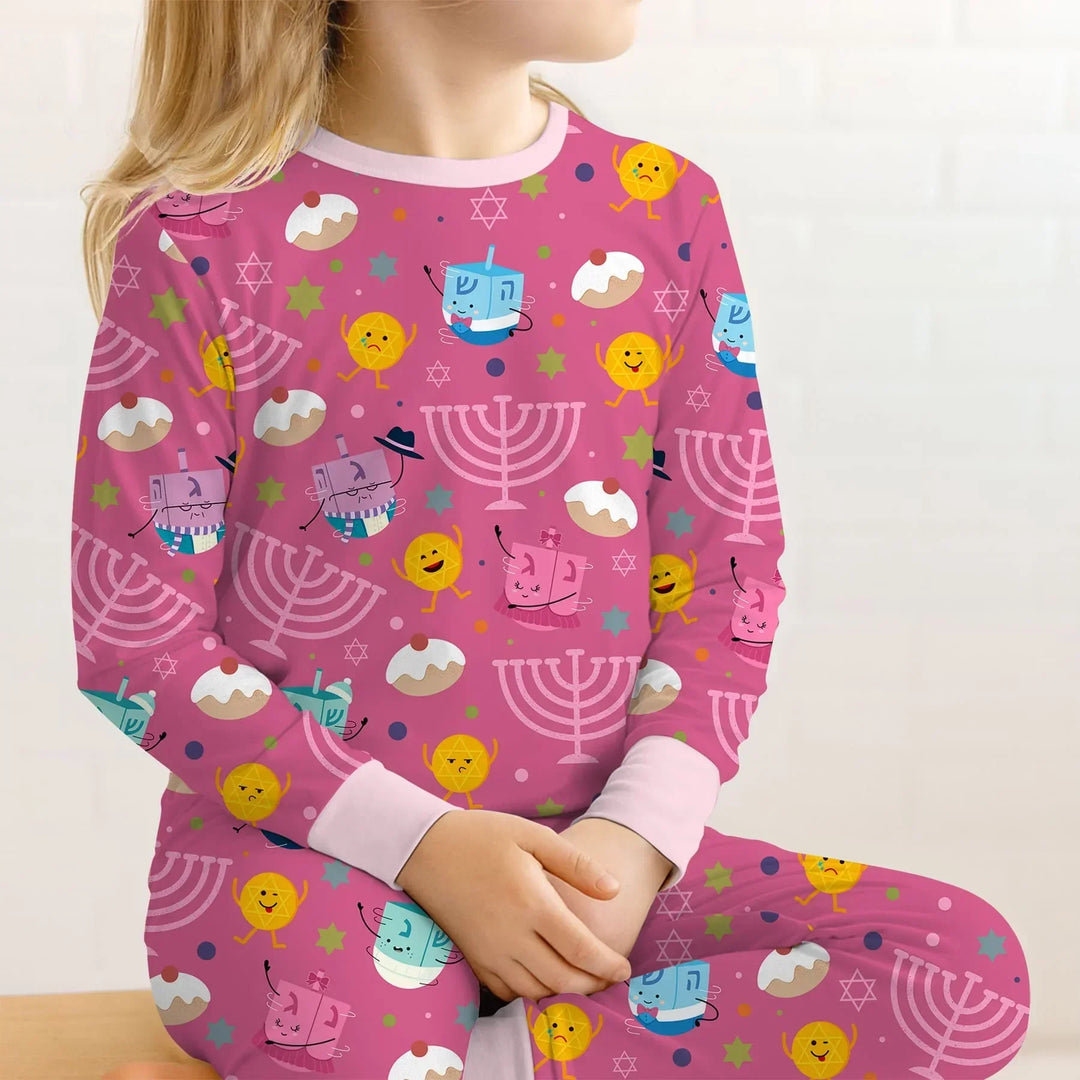 Hanukkah Little Dreidel Family Bamboo Two Piece Long Sleeve Pajama Set