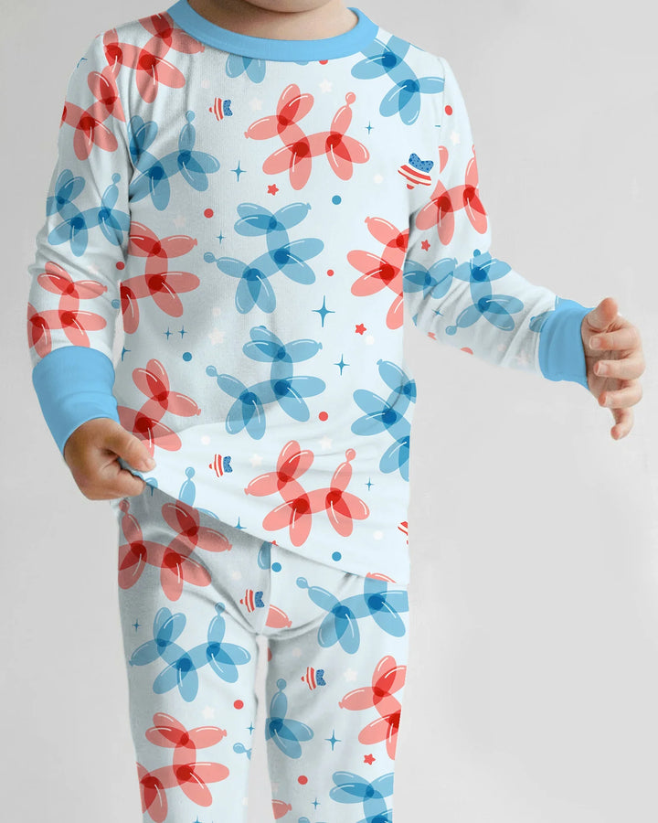 American Balloon Dog Party Bamboo Two Piece Long Sleeve Pajama Set