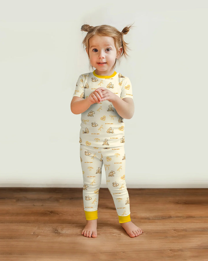 Sweat Yellow Mama Bear Two Piece Short Sleeve Pajama Set