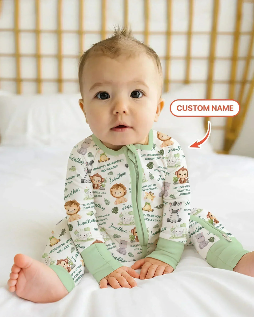 Custom Name Bible Verse Safari Animal Bamboo Convertible Zippy