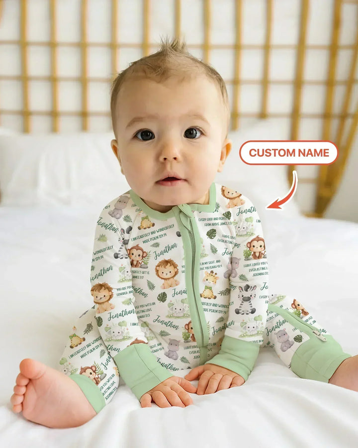 Custom Name Bible Verse Safari Animal Bamboo Convertible Zippy
