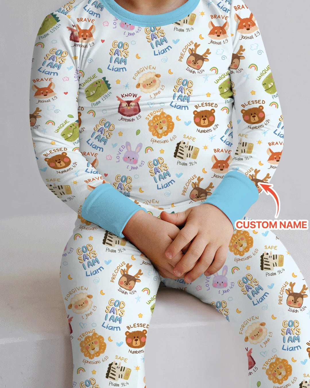 God Says I Am — Little Flock Custom Name Two Piece Long Sleeve Pajama Set