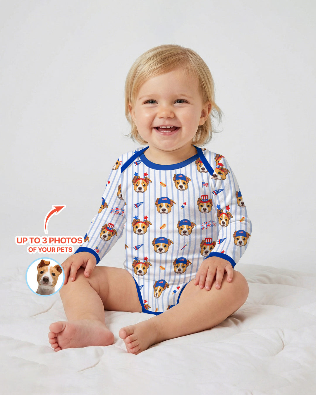 Custom Pet Image 4th of July Family Matching Bamboo Bodysuit