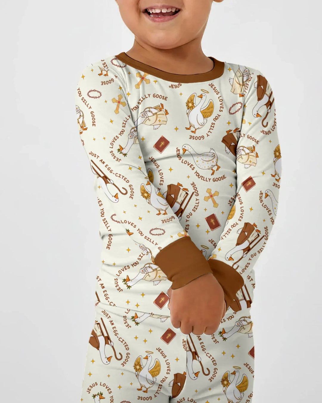 Jesus Loves You Silly Goose Bamboo Two Piece Long Sleeve Pajama Set